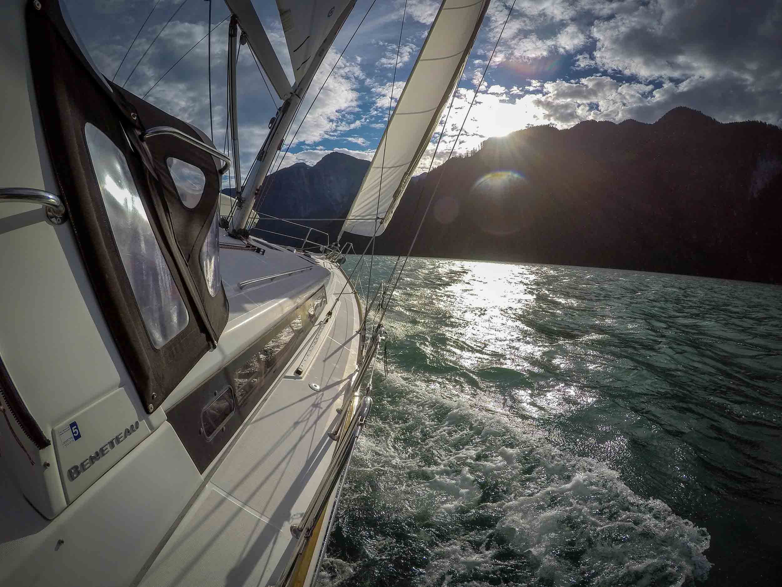 Sailing in mountain wind in Howe Sound.