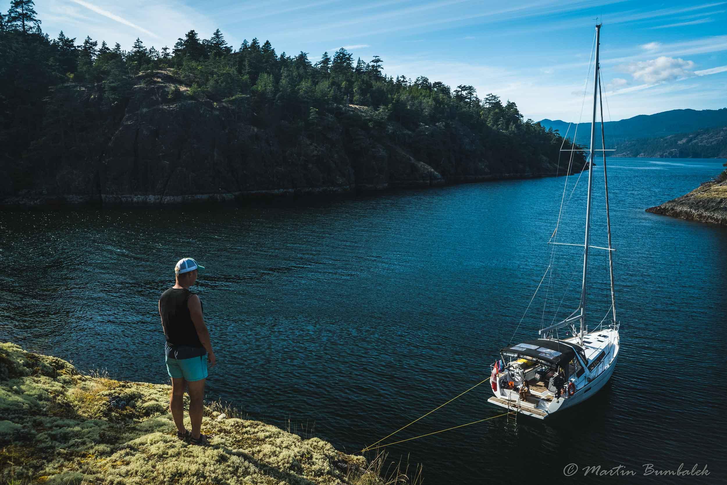 Tarka anchored in a quiet Howe Sound cove.